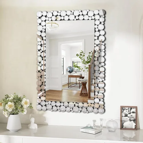 Vista 16 de Espejo de baño rectangular con diamantes de cristal de 36 x 24 Vidrio templado HD