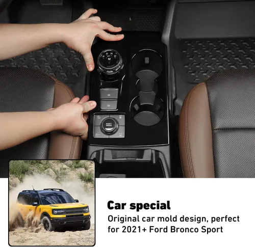 Vista 4 de Linskip Panel de Decoración de Cambio de Marchas Compatible con Ford Bronco Sport 2021 2022 2023 2024 2025, Cubierta Decorativa del Portavasos