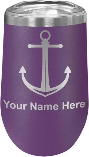 Vista 36 de LaserGram Vaso de vino de acero inoxidable de doble pared, ancla de barco, grabado personalizado incluido (negro)