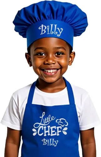 Vista 13 de Delantal bordado personalizado y sombrero de chef para niños y niñas, regalo divertido en la cocina (añade un juego de nombre, largo con sombrero)