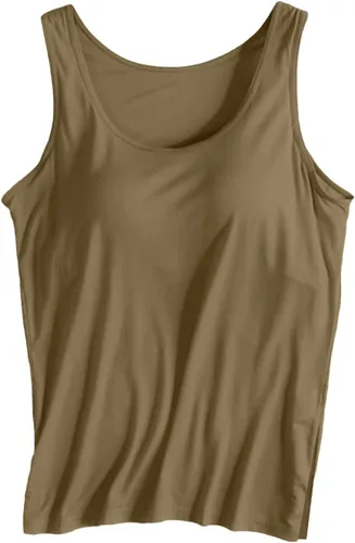 Vista 8 de Camiseta sin mangas con brasier integrado para mujer, sin mangas, correa ancha, ropa de dormir básica, para entrenamiento, yoga, camisola acolchada
