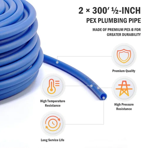 Vista 2 de Zelcan Tubería PEX de 1/2 pulgada, 2 rollos de bobina de manguera PEX-B de 300 pies, sin barrera de oxígeno, tubería de calor radiante (rojo + azul)