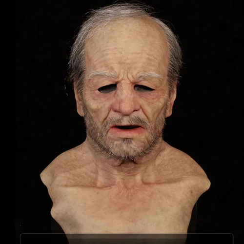 Vista 2 de Máscara de terror de Halloween máscara de cara humana realista espeluznante máscara de látex antiarrugas para adultos máscara de anciano
