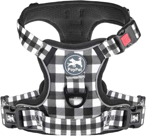 Vista 22 de PoyPet - Arnés para perro, sin tirones ni estrangulamiento, chaleco reflejante ajustable acolchado con enganche frontal y asa para fácil control