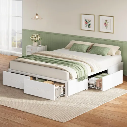 Vista 11 de LIKIMIO Queen Bed Frame with 4 Storage Drawers, Black Queen Size Platform Bed, Heavy Strong Metal Support, Solid Stable, Noise-Free, No Box Spring