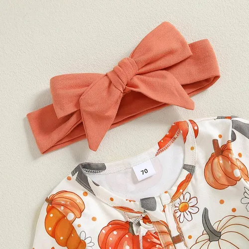 Vista 4 de BemeyourBBs Ropa para bebé recién nacida, con volantes, cierre de cremallera, mameluco con diadema
