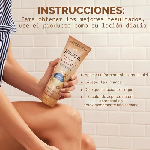 Vista 9 de Jergens Natural Glow +Loción corporal autobronceadora reafirmante, tono de piel justo a medio, hidratante bronceador sin sol con colágeno