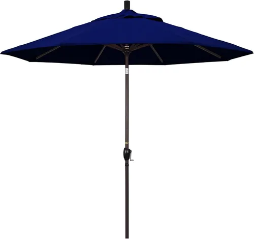 Vista 7 de California Umbrella Paraguas redondo de aluminio del mercado de 9', elevación de manivela, inclinación del botón, poste de bronce Azul (Air Blue)