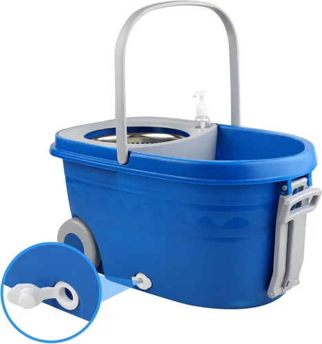 Vista 4 de Juego de trapeador y cubo con escurridor de 25 cuartos de galón, acero inoxidable Deluxe 360 Spinning Mop Bucket Sistema de limpieza del suelo con 3