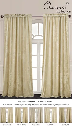 Vista 5 de Chezmoi Collection Lux - Juego de 2 paneles de cortinas de terciopelo triturado beige, 72 pulgadas de largo, para oscurecer la habitación, cortinas