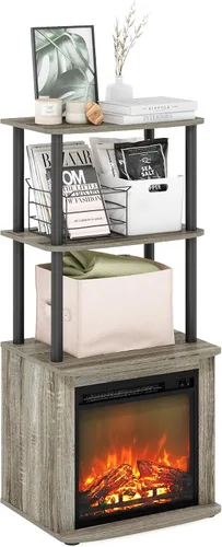 Vista 17 de Furinno Jensen Soporte de Centro de Entretenimiento con Chimenea para TV de hasta 55 Pulgadas, Americano, Eléctrico con Cable, Ajustable