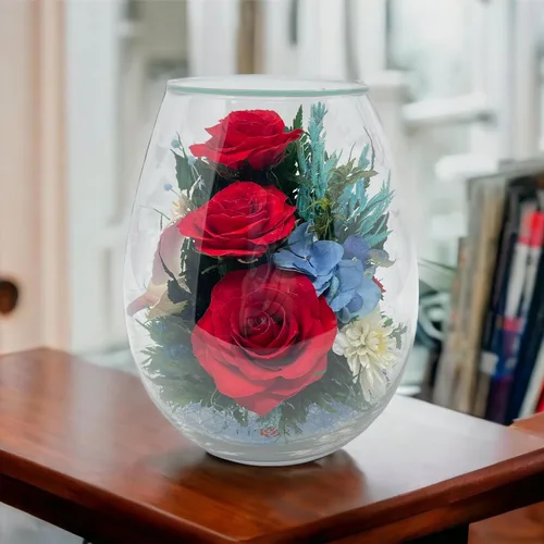 Vista 7 de Fiora Flower Rosas preservadas y arreglo floral en jarrón de vidrio sellado Dura hasta 5 años Regalo elegante para bodas, cumpleaños y Brisa