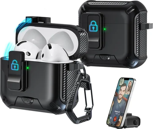 Vista 105 de R-fun Funda de carga compatible con AirPods de 2ª generación 2019, 1ª generación 2016, protección completa contra caídas, tapa desplegable