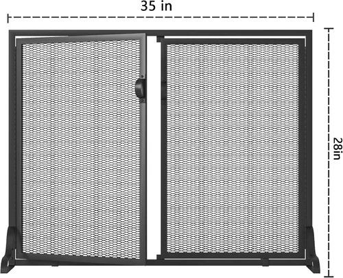 Vista 5 de Kingson Pantalla para chimenea con puertas magnéticas, 2 paneles hechos a mano de hierro forjado sólido, malla decorativa, protección contra chispas
