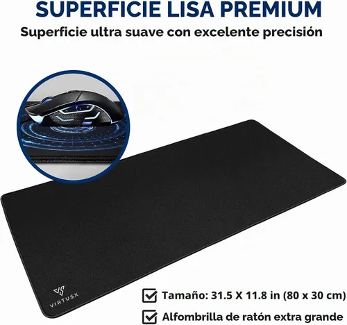 Vista 2 de Virtusx Alfombrilla de mouse grande para juegos con bordes cosidos, alfombrilla de escritorio extendida para computadora, tela microtejida superior