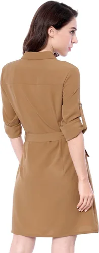 Vista 4 de Allegra K - Vestido para mujer con cinturón de rodilla y bolsillos múltiples