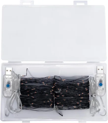 Vista 7 de Beingreat - Guirnalda de luces USB enchufables, paquete de 2 mini luces LED de 33 pies, cable negro con 8 modos para Halloween, Navidad, Pascua