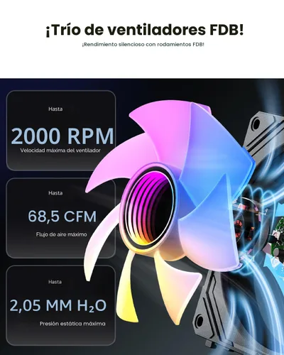 Vista 6 de AsiaHorse COSMIQ - Ventiladores RGB de 120 mm para PC, ventiladores de caja de computadora, ventilador de refrigeración PWM de 5V con conector de 3