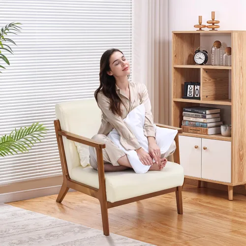 Vista 5 de MOJAY Silla Decorativa Moderna con Otomano, Sillón de Salón Tapizado en Cuero Sintético para Dormitorio, Balcón, Recepción