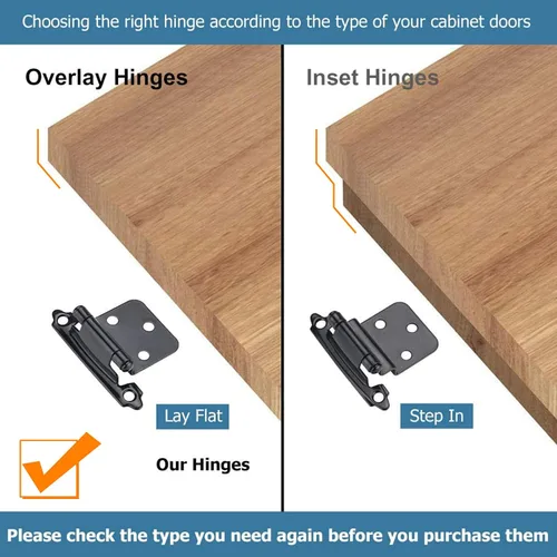 Vista 2 de 12 bisagras negras para puerta de gabinete, bisagras de cierre automático de cocina superpuestas de 1/2 pulgada (6 pares)