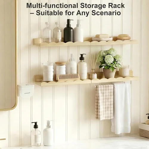 Vista 6 de Fixwal Estantes flotantes de 16.5 pulgadas para libros de guardería, juego de 4 estantes de pared festoneados con toallero para niños, habitación