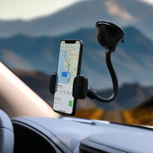 Vista 5 de LAX Gadgets Soporte de teléfono para automóvil, negro, ventosa para parabrisas o tablero, compatible con iPhone 13, 12, 11, Samsung Galaxy S20, Note