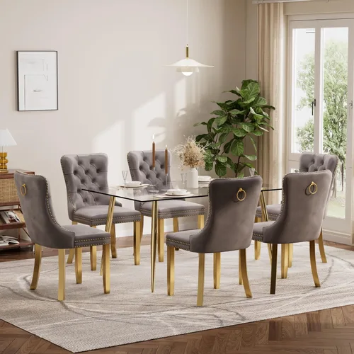 Vista 19 de Baysitone Juego de mesa de comedor de cristal de 51 pulgadas para 4, juego de 5 piezas de comedor moderno, mesa de cocina rectangular de vidrio