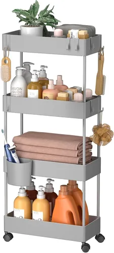 Vista 16 de Pipishell Carrito de almacenamiento delgado con ruedas, organizador de baño de 3 niveles y carrito de almacenamiento, carritos rodantes para baño