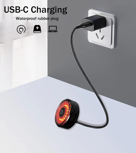 Vista 8 de Luz trasera inteligente recargable para bicicleta: con Apple Find My (solo iOS), IP65 impermeable, 5 modos, puertos USB-C, parte trasera