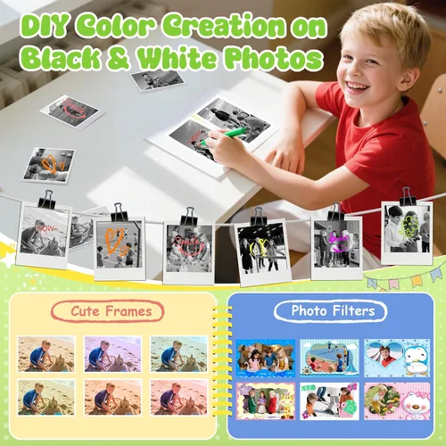 Vista 5 de Cámara para niños con impresión instantánea, cámara segura para niños pequeños, pantalla de 2.4 pulgadas, 1080P con zoom 16X, tarjeta TF de 32GB