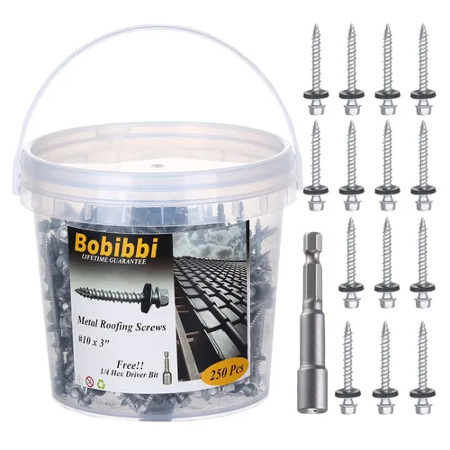 Vista 35 de Tornillos para techos de metal de 10 x 1 pulgada, tornillo para techo de chapa metálica con cabeza hexagonal negra y arandela EPDM para techos