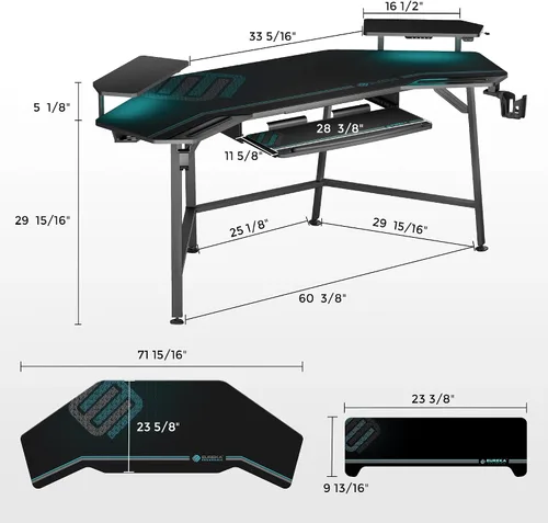 Vista 3 de EUREKA ERGONOMIC Bandeja de teclado en forma de ala de escritorio para juegos de 72 pulgadas, color negro