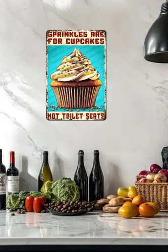 Vista 5 de Cartel de metal divertido Baker Sprinkles Are For Cupcakes Not Toilet Seats Novedoso póster de metal para el hogar, cocina, baño, letrero