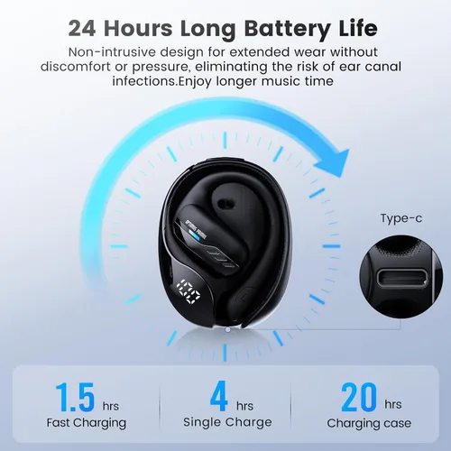 Vista 6 de Transformers Auriculares inalámbricos de oreja abierta Bluetooth 5.4 para correr y entrenar, auriculares sobre la oreja con ganchos impermeables