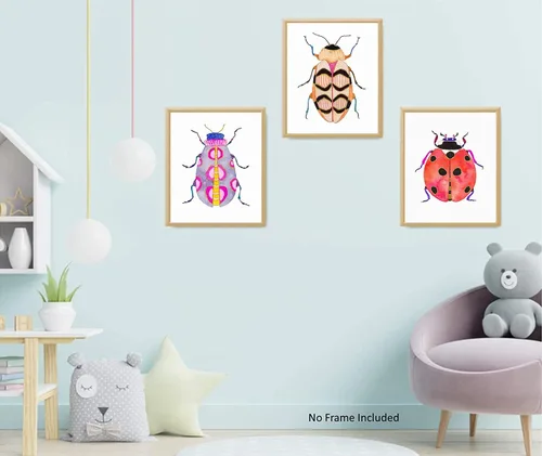 Vista 6 de Coloridas impresiones artísticas de pared de insectos, acuarela, escarabajo azul, mariquita, pintura en lienzo, póster colorido de pared de insectos