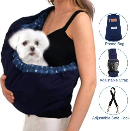 Vista 3 de Bolsa ajustable para mascotas, bolsa ajustable para perros pequeños, gatos, para exteriores, más adecuado: 3-8 libras (cuadros azules)