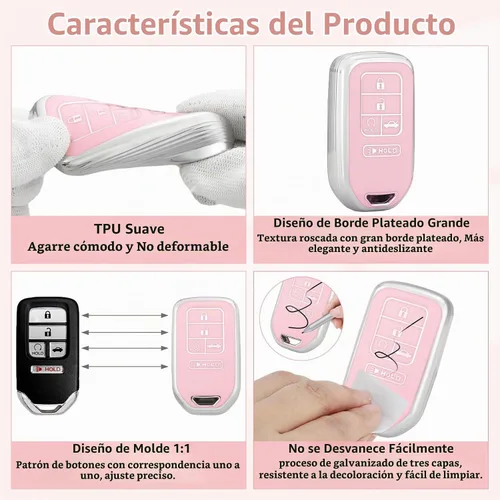 Vista 6 de PIFOOG Funda para llavero rosa para Honda Accord CRV Civic Pilot Passport Insight, accesorios con 5 botones, funda para llaves de automóvil