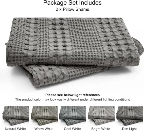 Vista 5 de PHF Fundas de almohada 100% algodón con tejido de gofre de 24 x 24 pulgadas, paquete de 2 fundas cuadradas para decoración elegante del hogar, sin