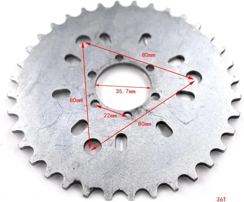 Vista 3 de JRL Piñón de rueda 36 dientes para bicicleta motorizada de gasolina 50 cc, 60 cc, 80 cc