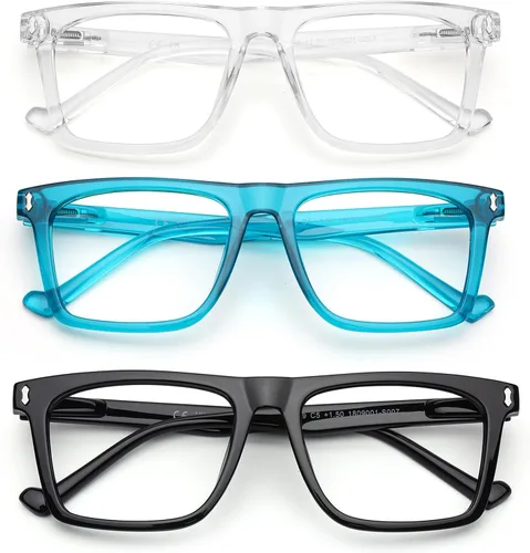 Vista 11 de AQWANO - Paquete de 3 gafas de lectura para hombres 2.0, lectores de computadora con bloqueo de luz azul, lectores cuadrados grandes para Paquete