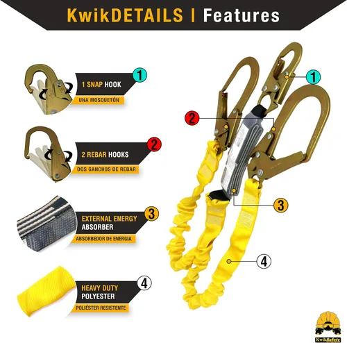 Vista 2 de KwikSafety - Charlotte, NC - Python [Amortiguador externo] Cordón de seguridad de doble pierna de 6 pies OSHA ANSI Equipo de retención de protección