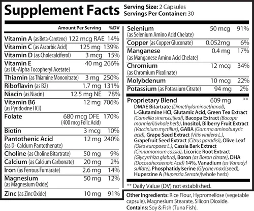 Vista 2 de Suplemento de refuerzo cerebral para concentración, memoria, claridad y energía. Potenciador de nootrópicos. Desbloquea todo tu potencial - 60
