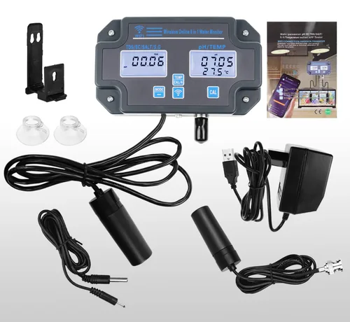 Vista 8 de Probador inteligente de calidad del agua 6 en 1 pH/EC/TDS/Salinidad/S.G y medidor de temperatura con monitor continuo Wi-Fi Medidor de agua de pH