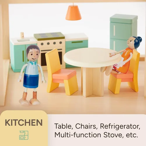 Vista 3 de Juego de muebles de casa de muñecas de madera gigante de 26 piezas Kitchen, Living Room, Bedroom, Bathroom, Babyroom, Candy Dollhouse Accessories