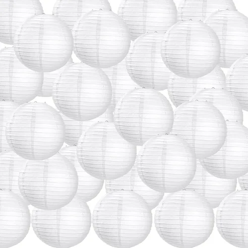 Vista 10 de Treela Paquete de 90 faroles de papel chinos japoneses blancos para colgar al aire libre, globos de papel para decoración de fiesta para bodas
