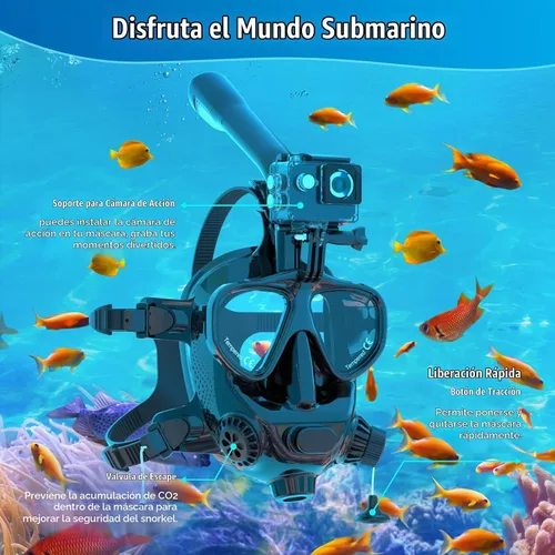 Vista 4 de SMACO Máscara de buceo de cara completa con soporte para cámara, máscara de esnórquel de cara completa para adultos compatible con tanque de buceo