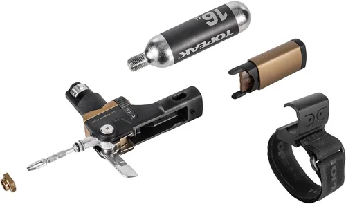 Vista 4 de Topeak Tubi Master+, kit compacto de reparación de neumáticos sin cámara con herramienta de enchufe de 0.138 in, tapones, inflador de CO2, un