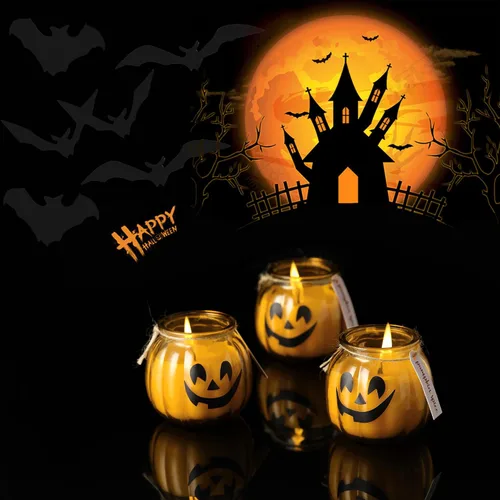 Vista 7 de Velas de otoño, 3 velas en forma de calabaza, vela perfumada de especias de calabaza, 3 x 5 onzas Regalo de decoración de otoño, regalos de Acción