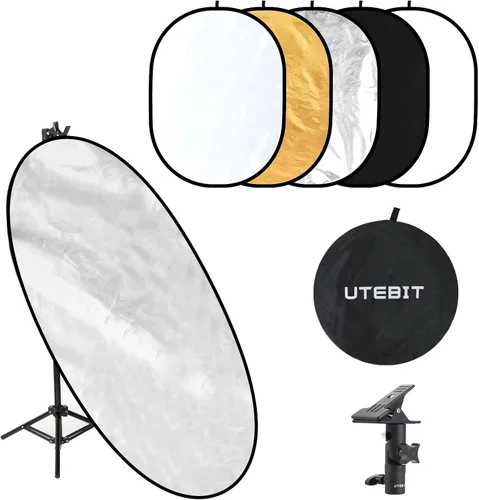 Vista 9 de UTEBIT Kit de Soporte para Reflector de Luz de 80 cm (31 Pulgadas) Difusor 5 en 1, Discos Múltiples Plegables con Bolsa, Soporte de Luz de 48