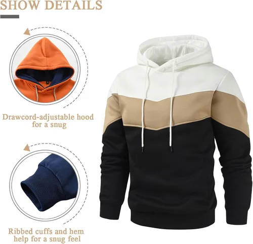 Vista 4 de Gesean Sudadera con capucha, de manga larga, para hombre, diseño de bloque de color, estilo informal, con bolsillo